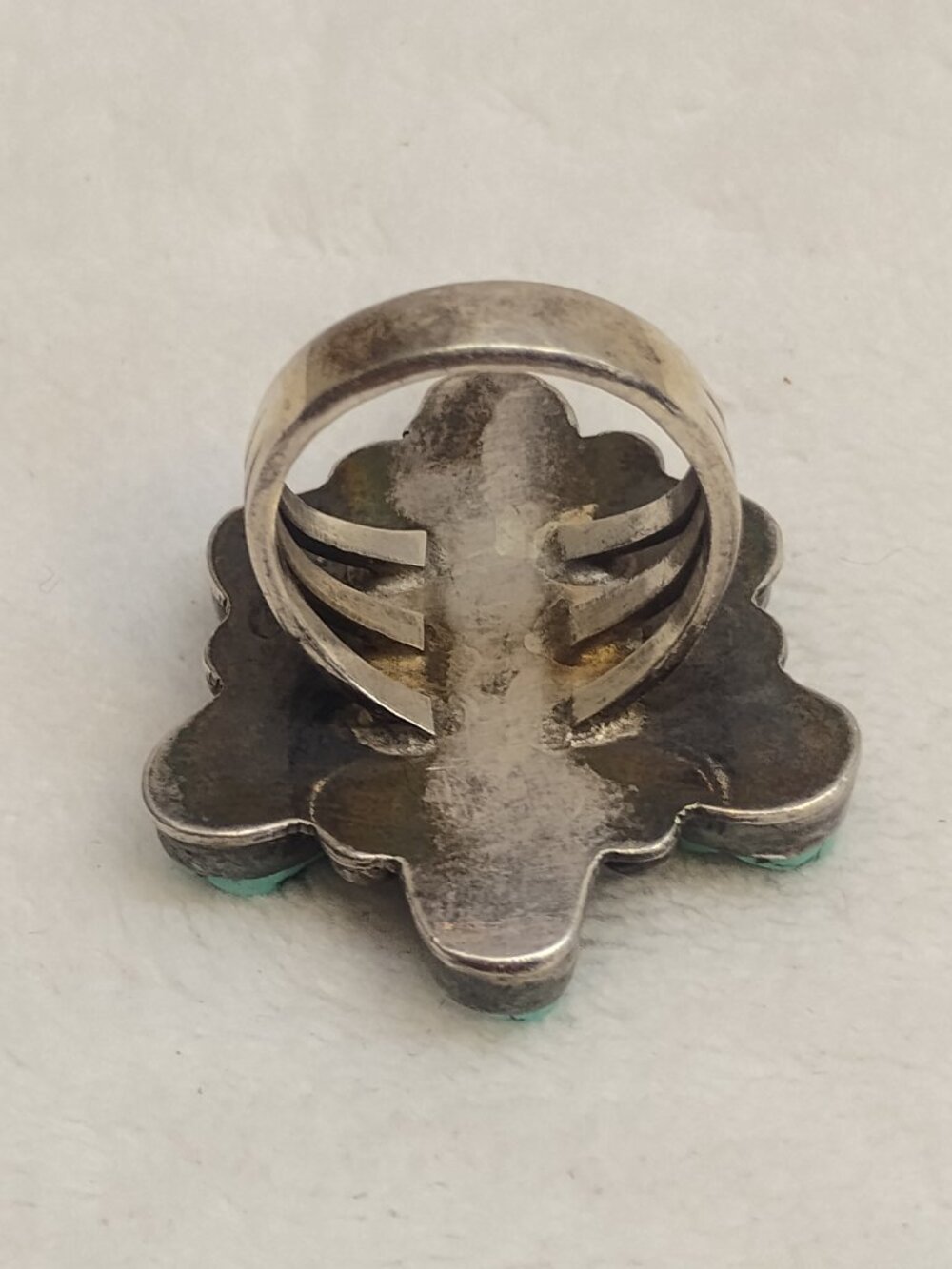 Vintage Navajo Turquoise Cluster Sterling Silver Ring Native American Southwest - Picture 10 of 13